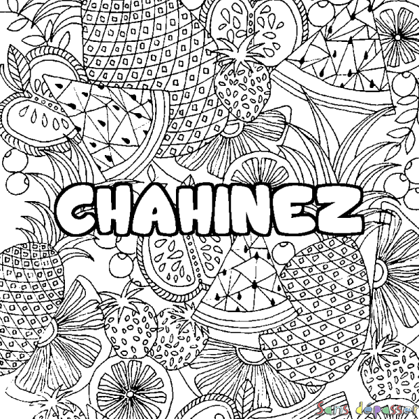 Coloriage prénom CHAHINEZ - d&eacute;cor Mandala fruits