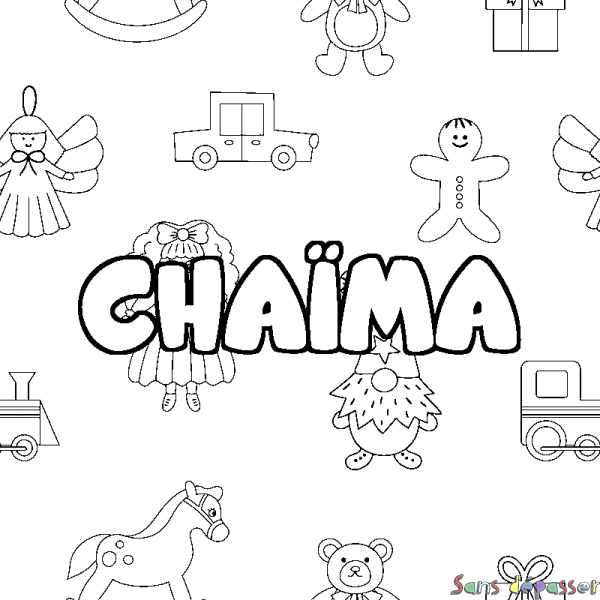 Coloriage prénom CHA&Iuml;MA - d&eacute;cor Jouets