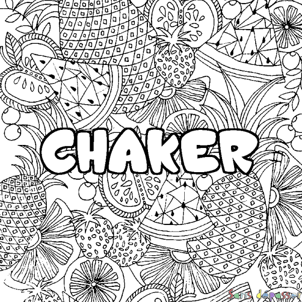 Coloriage prénom CHAKER - d&eacute;cor Mandala fruits