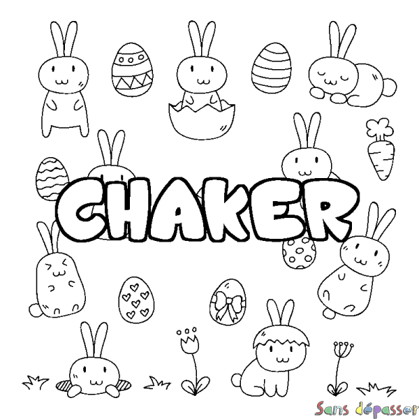 Coloriage prénom CHAKER - d&eacute;cor Paques