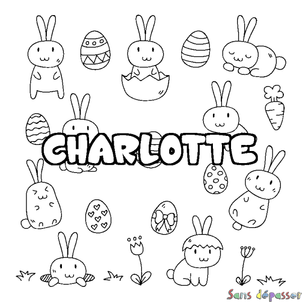 Coloriage prénom CHARLOTTE - d&eacute;cor Paques