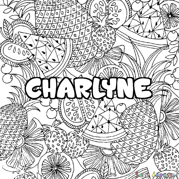 Coloriage prénom CHARLYNE - d&eacute;cor Mandala fruits