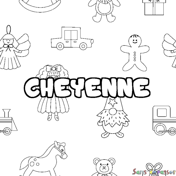 Coloriage prénom CHEYENNE - d&eacute;cor Jouets