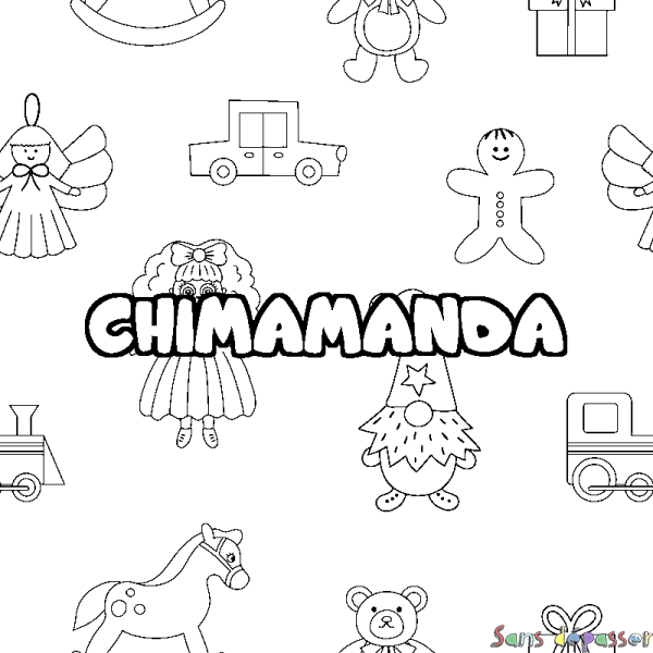 Coloriage prénom CHIMAMANDA - d&eacute;cor Jouets