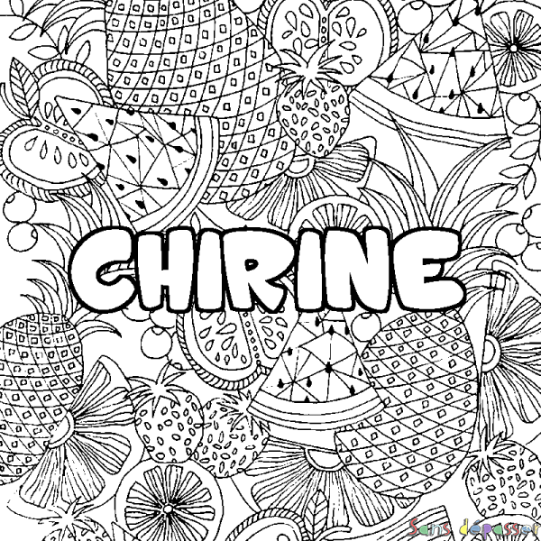 Coloriage prénom CHIRINE - d&eacute;cor Mandala fruits