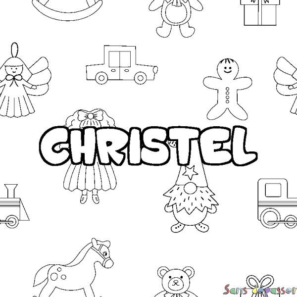 Coloriage prénom CHRISTEL - d&eacute;cor Jouets