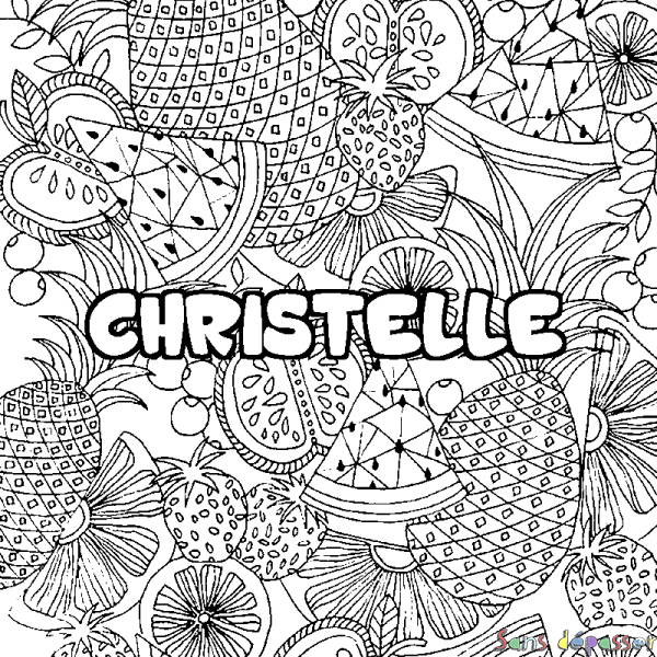 Coloriage prénom CHRISTELLE - d&eacute;cor Mandala fruits