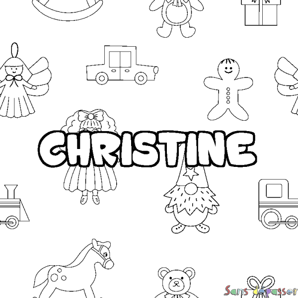 Coloriage prénom CHRISTINE - d&eacute;cor Jouets