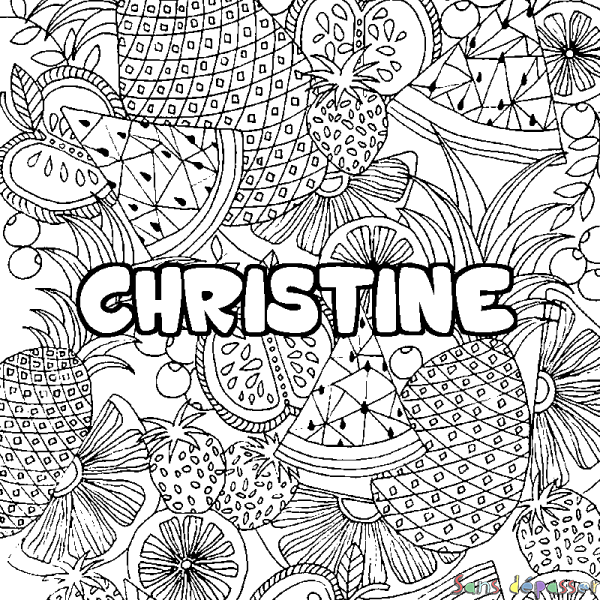 Coloriage prénom CHRISTINE - d&eacute;cor Mandala fruits