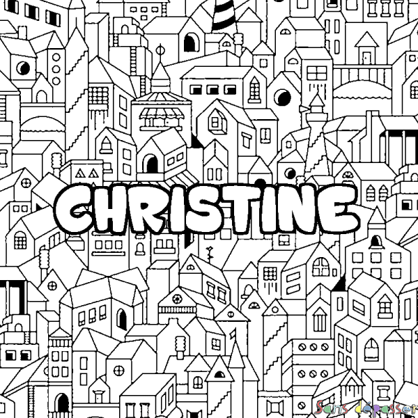 Coloriage prénom CHRISTINE - d&eacute;cor Ville