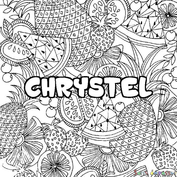 Coloriage prénom CHRYSTEL - d&eacute;cor Mandala fruits