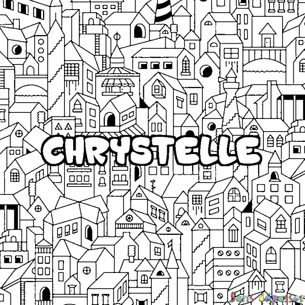 Coloriage prénom CHRYSTELLE - d&eacute;cor Ville