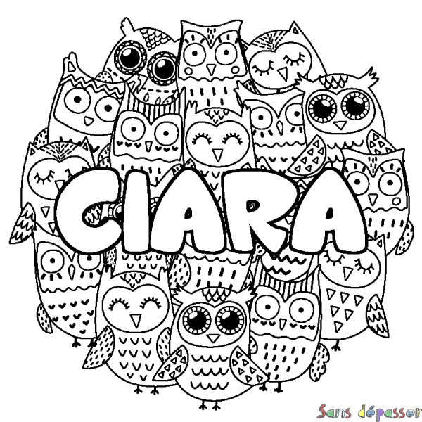 Coloriage prénom CIARA - d&eacute;cor Chouettes