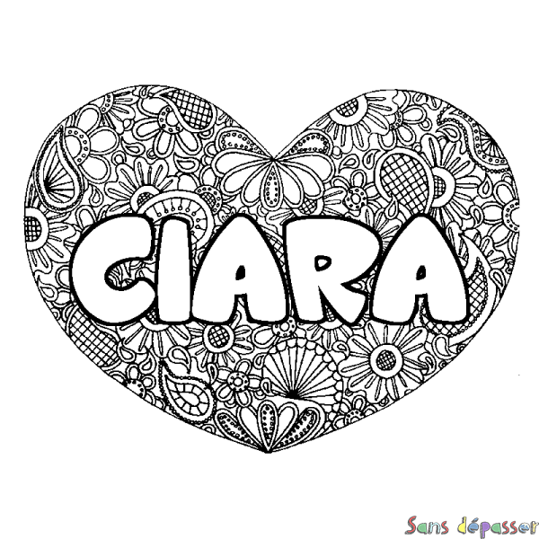 Coloriage prénom CIARA - d&eacute;cor Mandala coeur