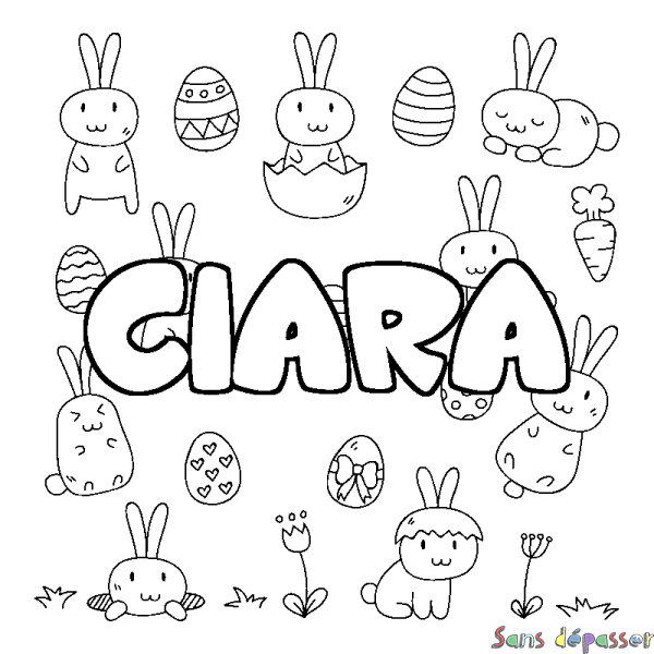 Coloriage prénom CIARA - d&eacute;cor Paques