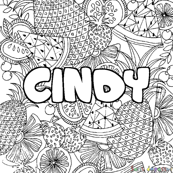 Coloriage prénom CINDY - d&eacute;cor Mandala fruits