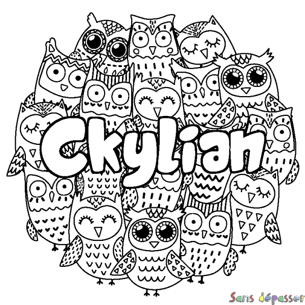 Coloriage prénom Ckylian - d&eacute;cor Chouettes