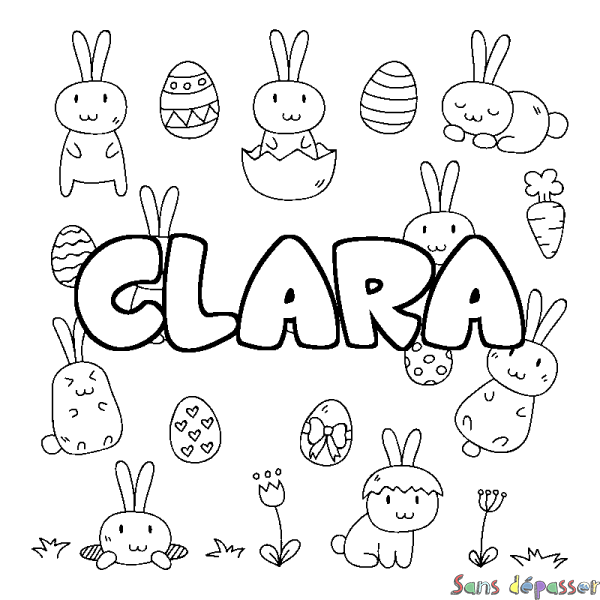 Coloriage prénom CLARA - d&eacute;cor Paques