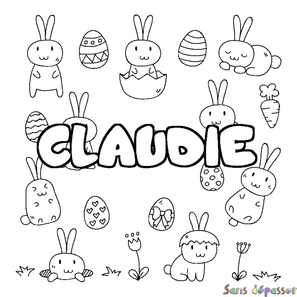 Coloriage prénom CLAUDIE - d&eacute;cor Paques