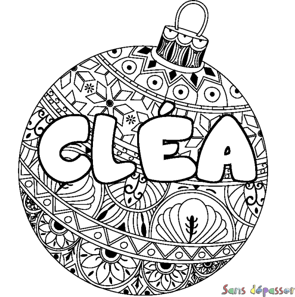 Coloriage prénom CL&Eacute;A - d&eacute;cor Boule de No&euml;l