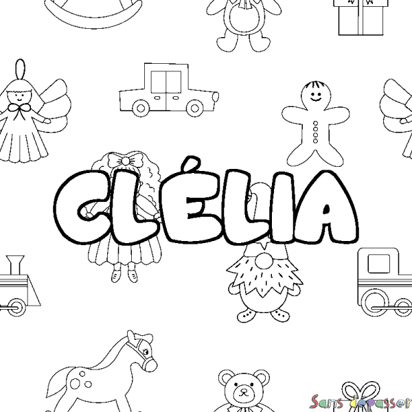 Coloriage prénom CL&Eacute;LIA - d&eacute;cor Jouets