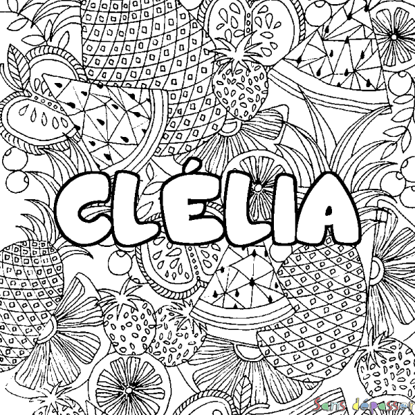 Coloriage prénom CL&Eacute;LIA - d&eacute;cor Mandala fruits