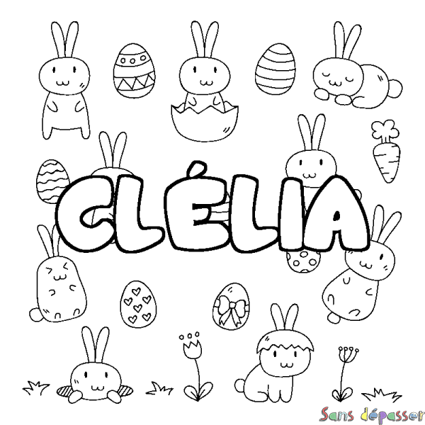 Coloriage prénom CL&Eacute;LIA - d&eacute;cor Paques