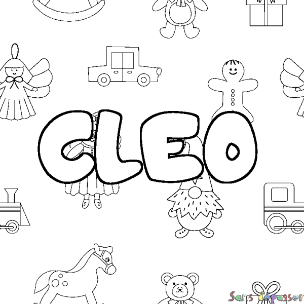 Coloriage prénom CLEO - décor Jouets - Sans Dépasser