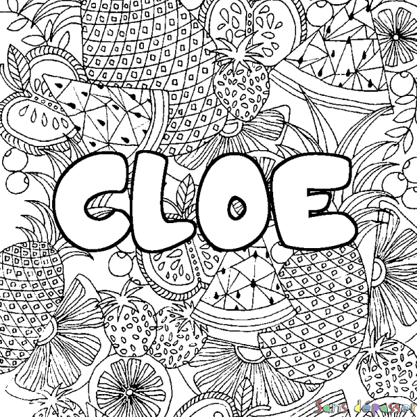 Coloriage prénom CLOE - d&eacute;cor Mandala fruits