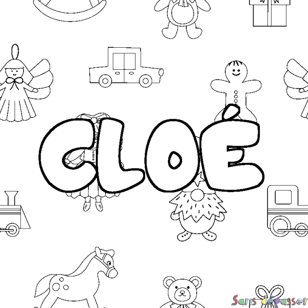 Coloriage prénom CLO&Eacute; - d&eacute;cor Jouets