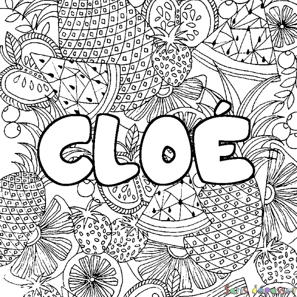 Coloriage prénom CLO&Eacute; - d&eacute;cor Mandala fruits