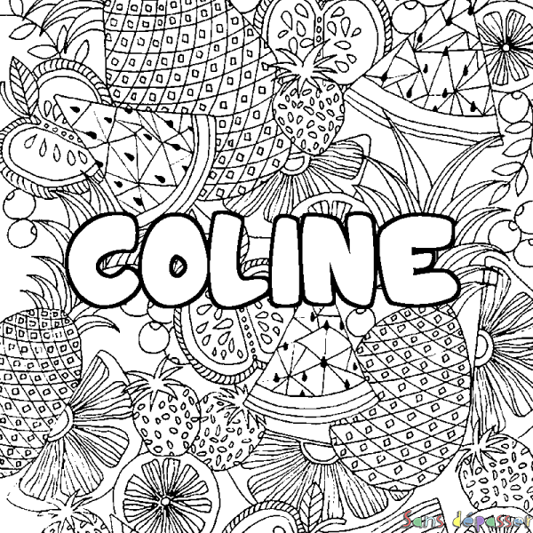 Coloriage prénom COLINE - d&eacute;cor Mandala fruits