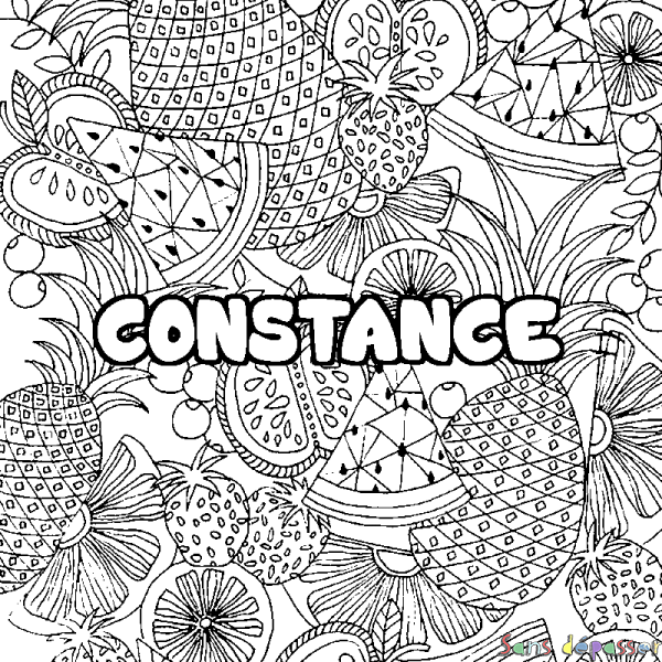 Coloriage prénom CONSTANCE - d&eacute;cor Mandala fruits