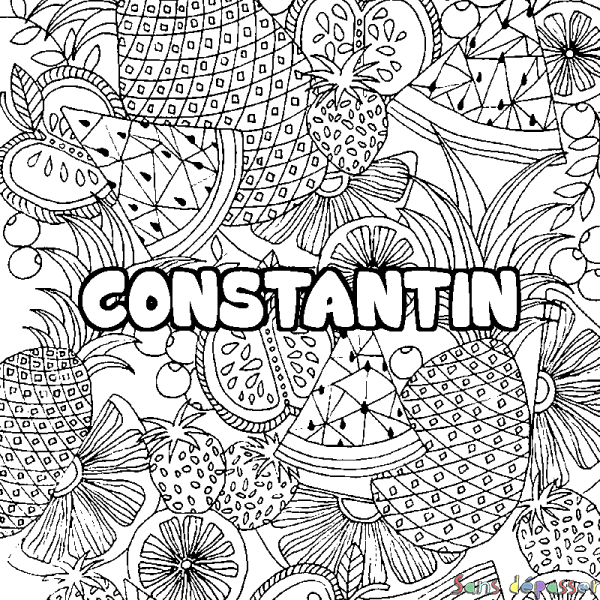 Coloriage prénom CONSTANTIN - d&eacute;cor Mandala fruits