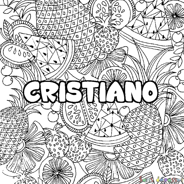 Coloriage prénom CRISTIANO - d&eacute;cor Mandala fruits