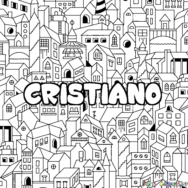 Coloriage prénom CRISTIANO - d&eacute;cor Ville