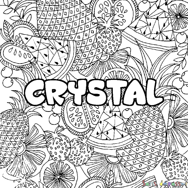 Coloriage prénom CRYSTAL - d&eacute;cor Mandala fruits