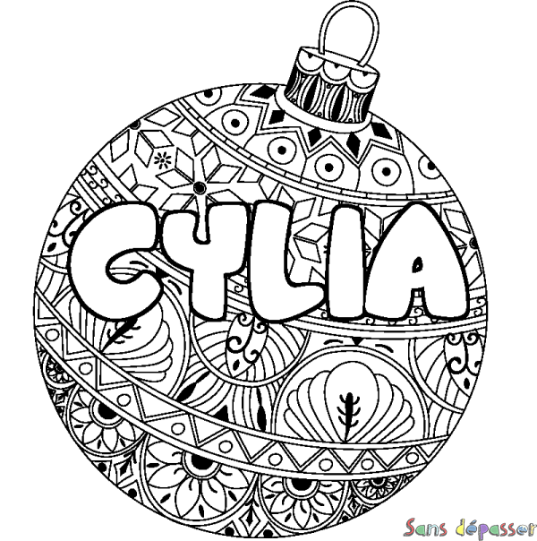 Coloriage prénom CYLIA - d&eacute;cor Boule de No&euml;l