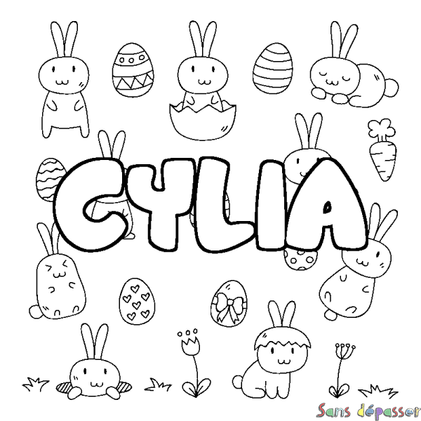 Coloriage prénom CYLIA - d&eacute;cor Paques