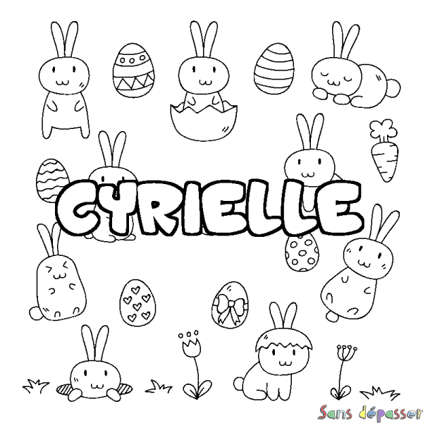 Coloriage prénom CYRIELLE - d&eacute;cor Paques