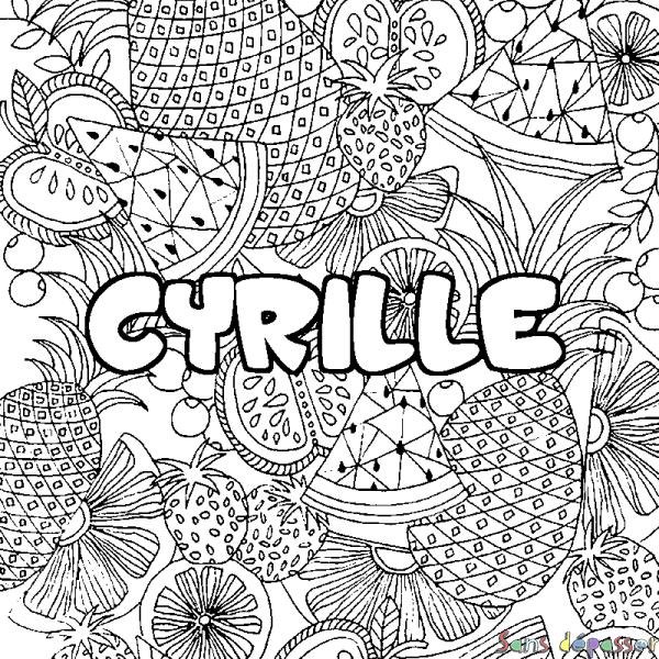 Coloriage prénom CYRILLE - d&eacute;cor Mandala fruits