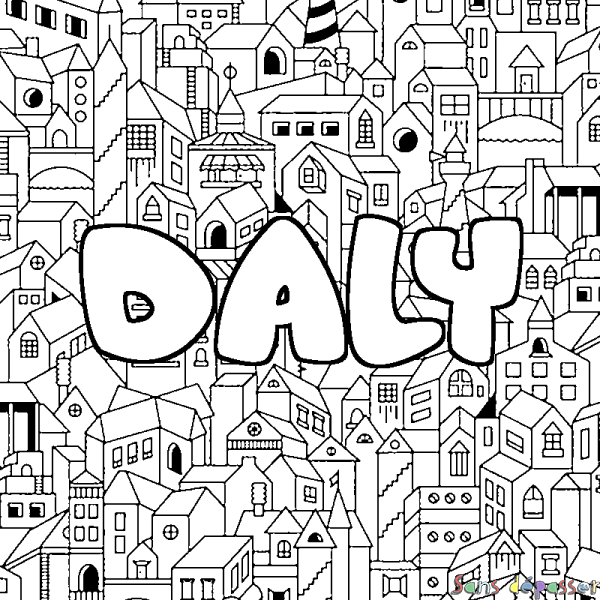 Coloriage prénom DALY - d&eacute;cor Ville