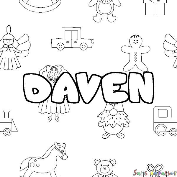 Coloriage prénom DAVEN - d&eacute;cor Jouets