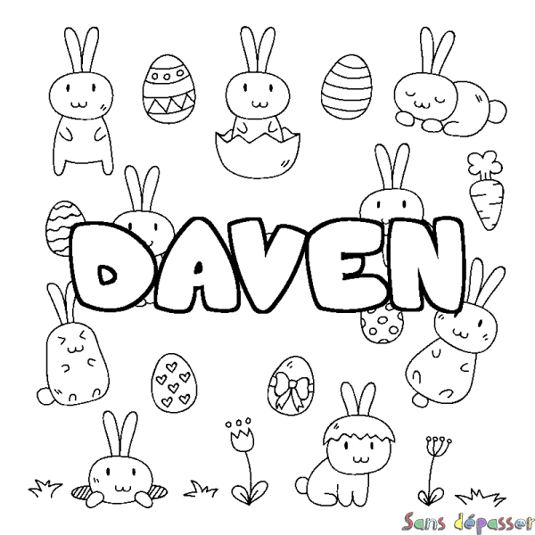 Coloriage prénom DAVEN - d&eacute;cor Paques