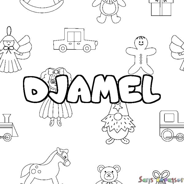 Coloriage prénom DJAMEL - d&eacute;cor Jouets