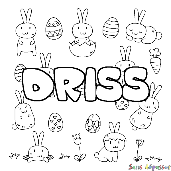 Coloriage prénom DRISS - d&eacute;cor Paques