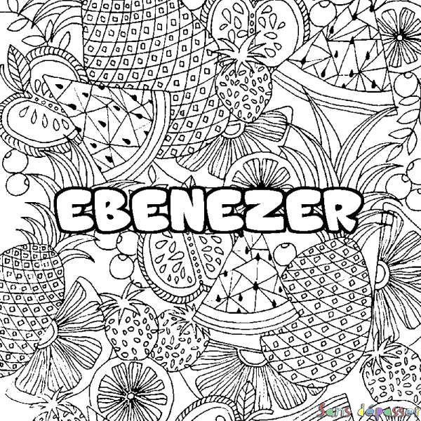 Coloriage prénom EBENEZER - d&eacute;cor Mandala fruits