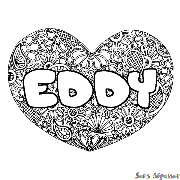 Coloriage prénom EDDY - d&eacute;cor Mandala coeur