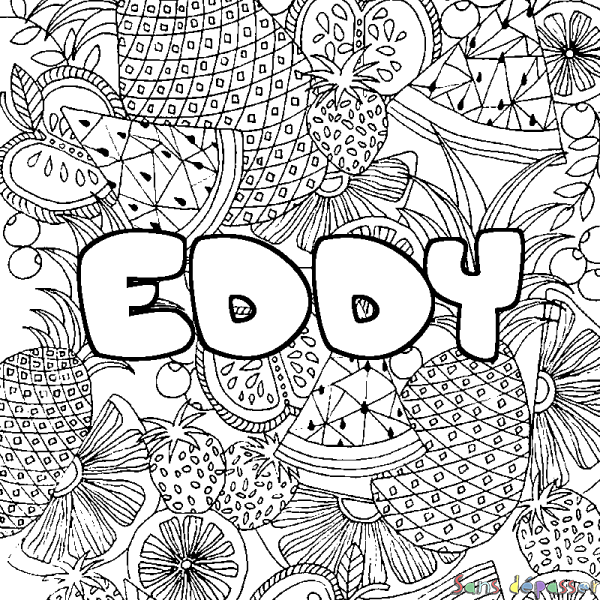 Coloriage prénom EDDY - d&eacute;cor Mandala fruits