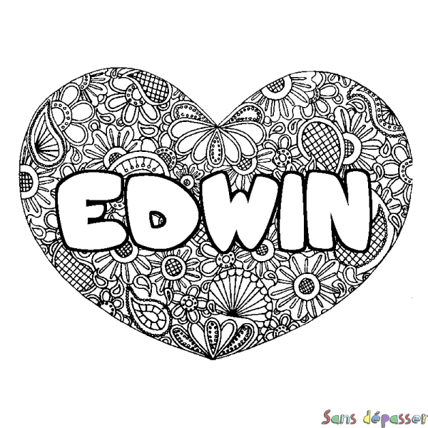 Coloriage prénom EDWIN - d&eacute;cor Mandala coeur